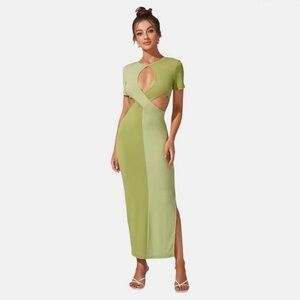🥝 Split hem cut out two tone twist dress size small in kiwi